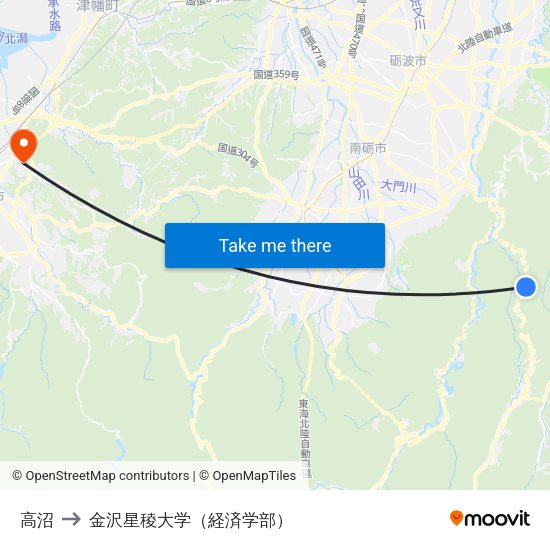 高沼 to 金沢星稜大学（経済学部） map