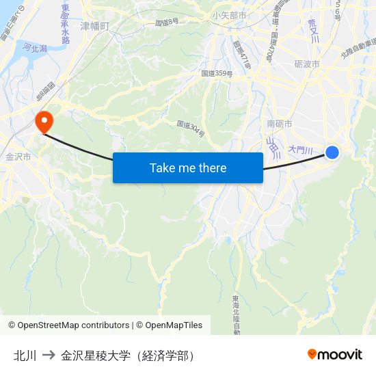 北川 to 金沢星稜大学（経済学部） map