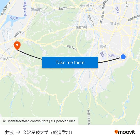 井波 to 金沢星稜大学（経済学部） map