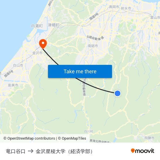 竜口谷口 to 金沢星稜大学（経済学部） map