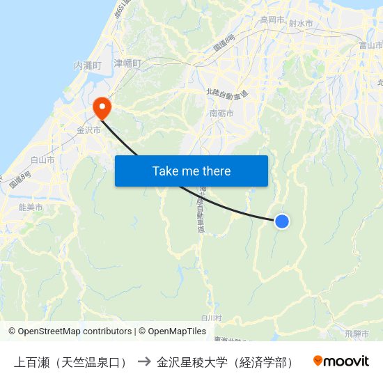 上百瀬（天竺温泉口） to 金沢星稜大学（経済学部） map