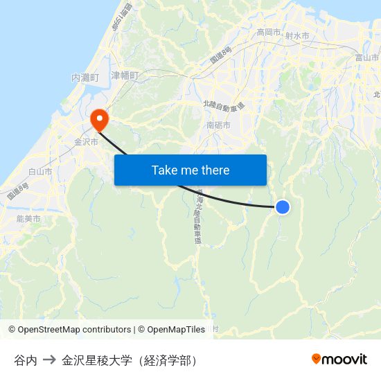 谷内 to 金沢星稜大学（経済学部） map