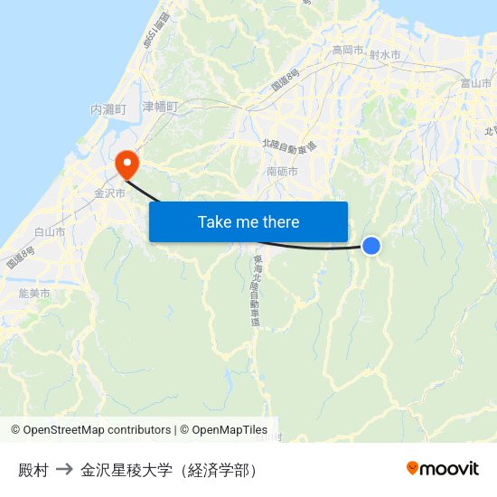 殿村 to 金沢星稜大学（経済学部） map