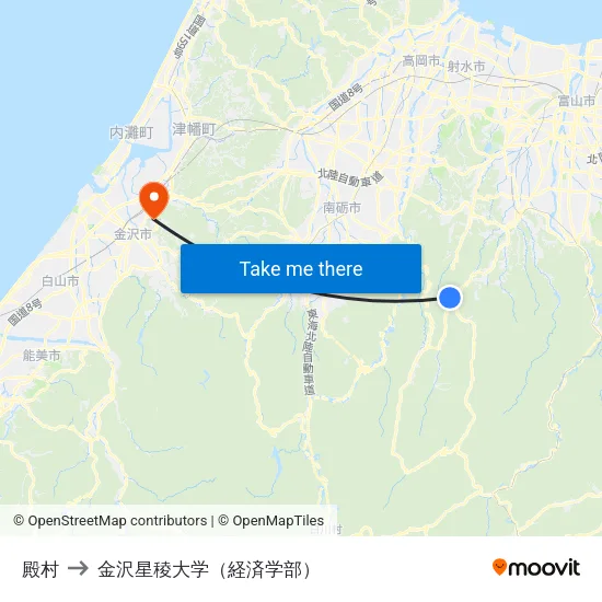 殿村 to 金沢星稜大学（経済学部） map