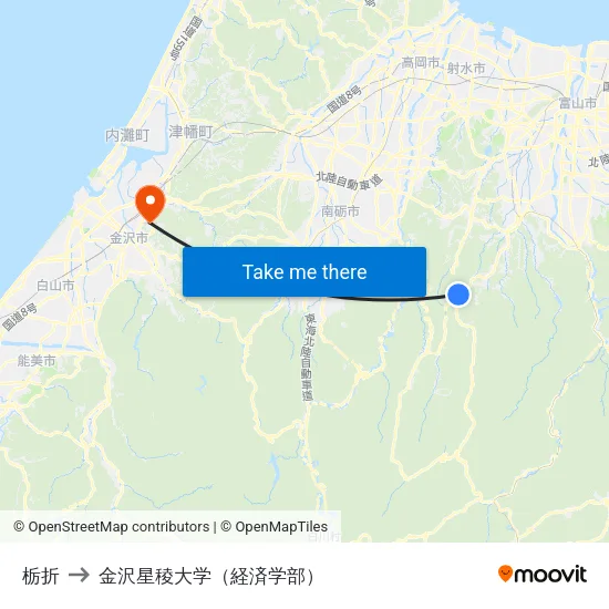 栃折 to 金沢星稜大学（経済学部） map