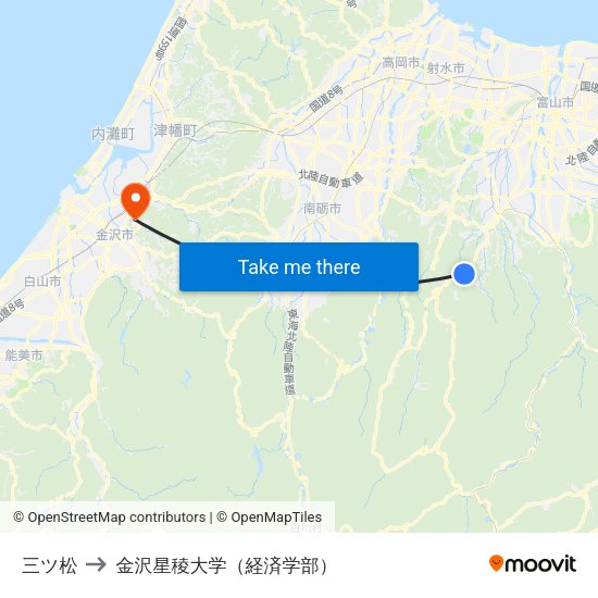 三ツ松 to 金沢星稜大学（経済学部） map