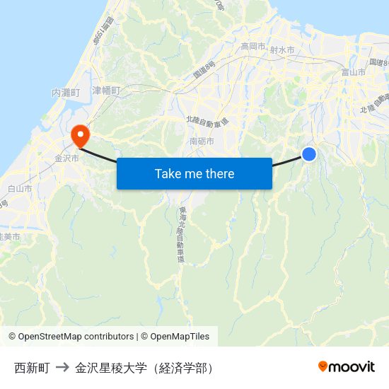 西新町 to 金沢星稜大学（経済学部） map