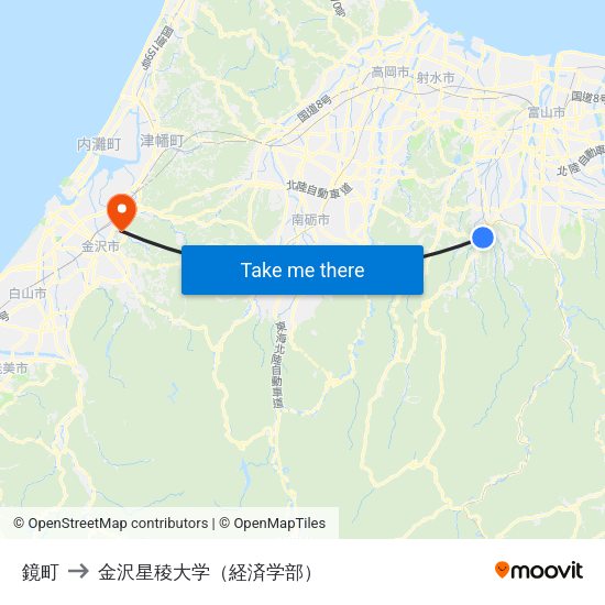 鏡町 to 金沢星稜大学（経済学部） map