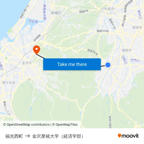 福光西町 to 金沢星稜大学（経済学部） map
