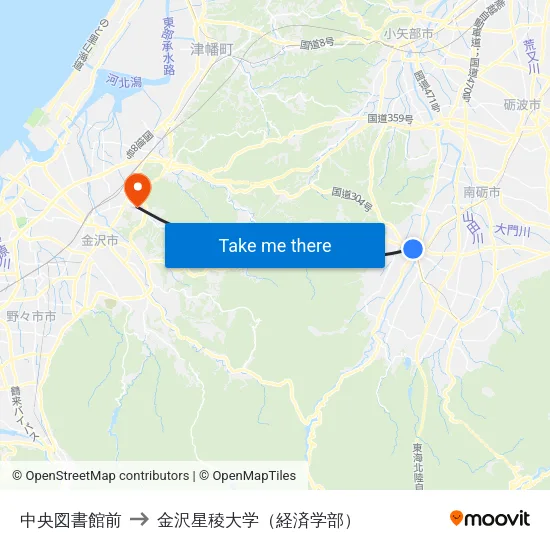 中央図書館前 to 金沢星稜大学（経済学部） map