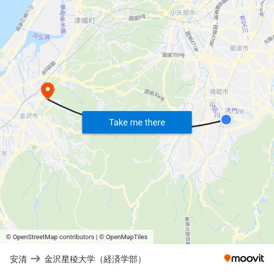 安清 to 金沢星稜大学（経済学部） map