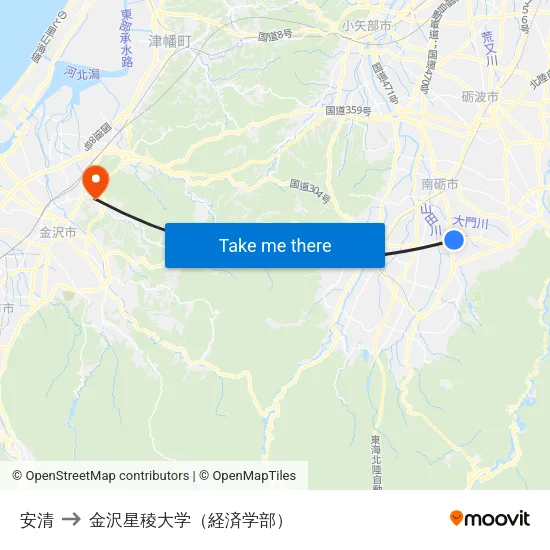 安清 to 金沢星稜大学（経済学部） map