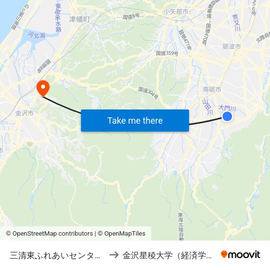 三清東ふれあいセンター前 to 金沢星稜大学（経済学部） map