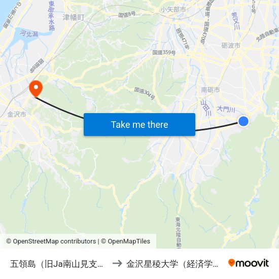 五領島（旧Ja南山見支店） to 金沢星稜大学（経済学部） map