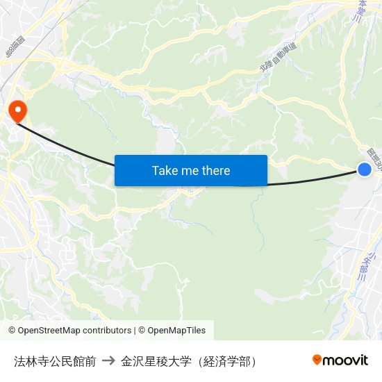 法林寺公民館前 to 金沢星稜大学（経済学部） map