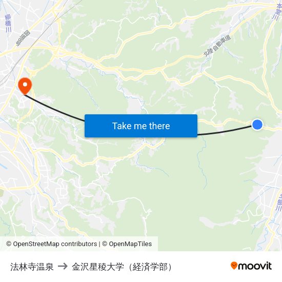 法林寺温泉 to 金沢星稜大学（経済学部） map