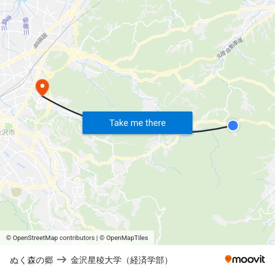 ぬく森の郷 to 金沢星稜大学（経済学部） map
