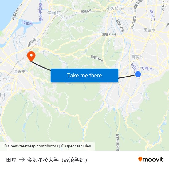田屋 to 金沢星稜大学（経済学部） map