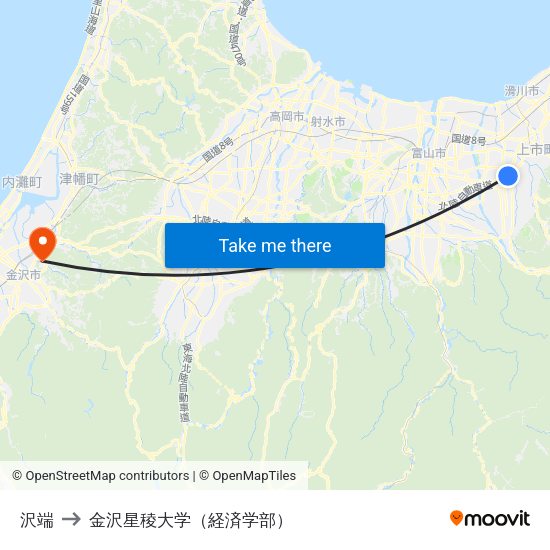沢端 to 金沢星稜大学（経済学部） map