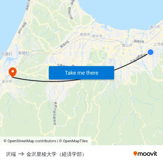 沢端 to 金沢星稜大学（経済学部） map