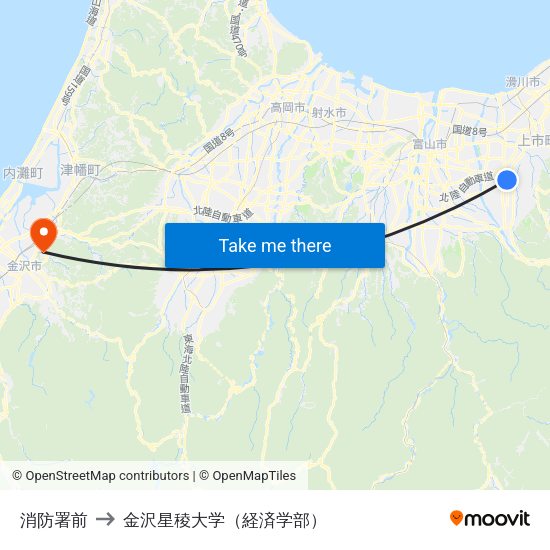 消防署前 to 金沢星稜大学（経済学部） map