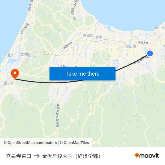 立泉寺東口 to 金沢星稜大学（経済学部） map
