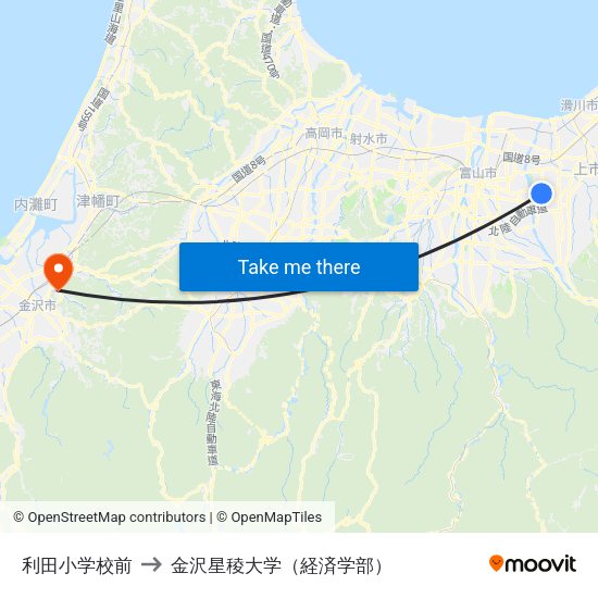 利田小学校前 to 金沢星稜大学（経済学部） map