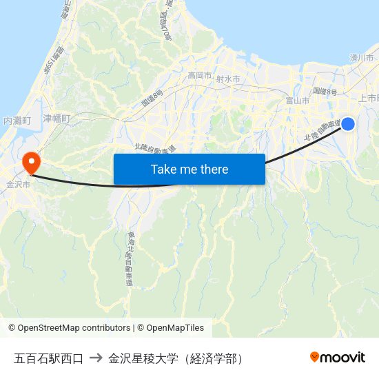 五百石駅西口 to 金沢星稜大学（経済学部） map