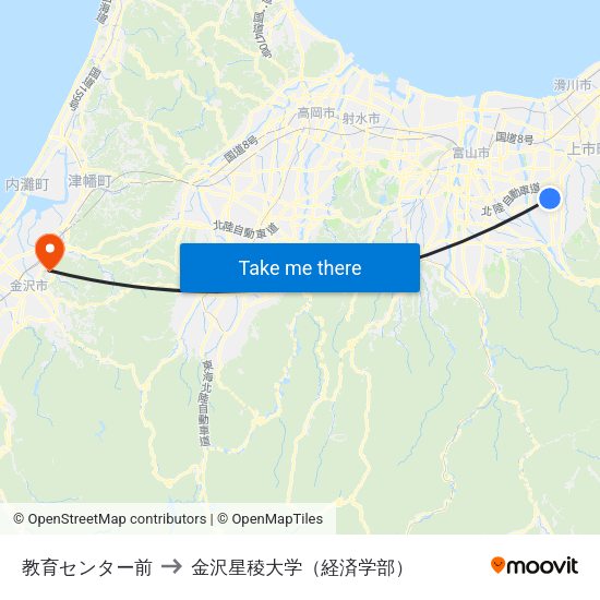 教育センター前 to 金沢星稜大学（経済学部） map