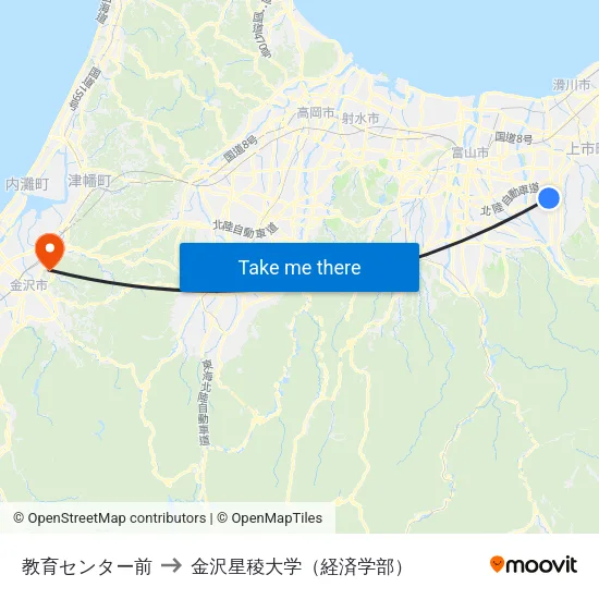 教育センター前 to 金沢星稜大学（経済学部） map