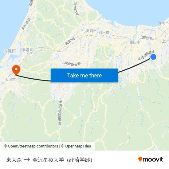 東大森 to 金沢星稜大学（経済学部） map
