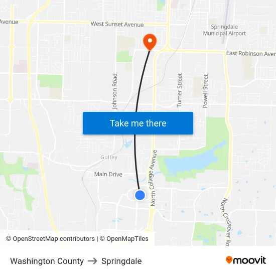 Washington County to Springdale map