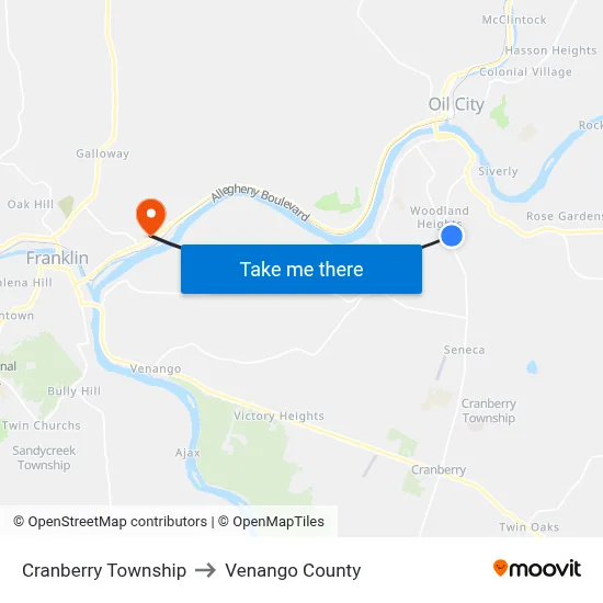 Cranberry Township to Venango County map