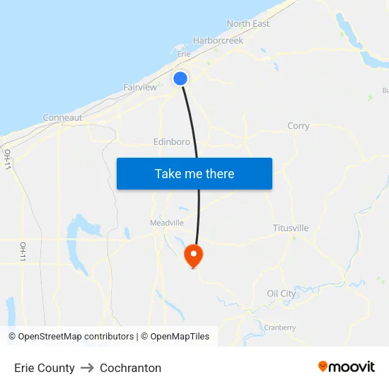 Erie County to Cochranton map