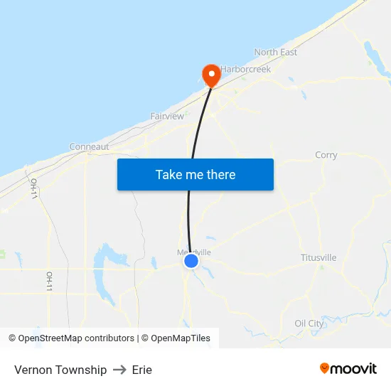 Vernon Township to Erie map
