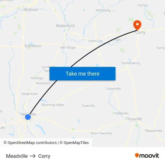 Meadville to Corry map