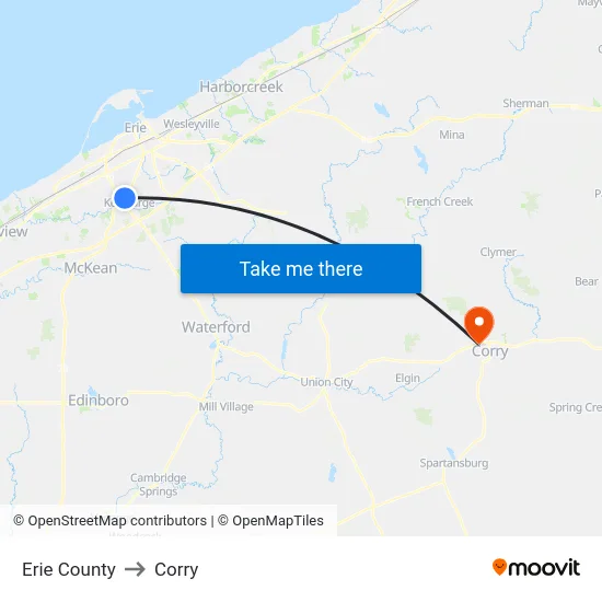 Erie County to Corry map
