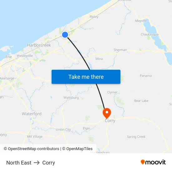 North East to Corry map