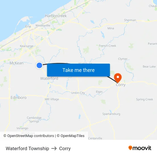 Waterford Township to Corry map