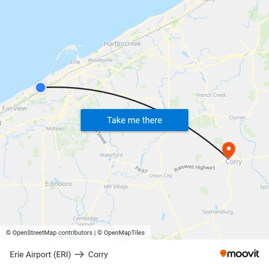Erie Airport (ERI) to Corry map