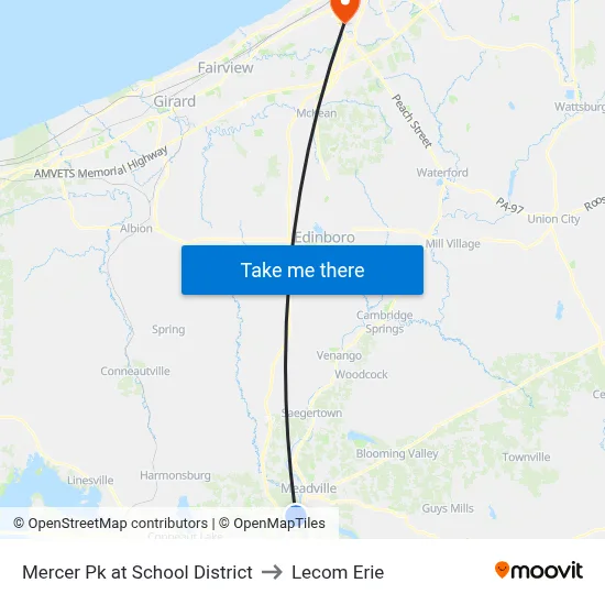 Mercer Pk at School District to Lecom Erie map