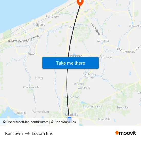 Kerrtown to Lecom Erie map