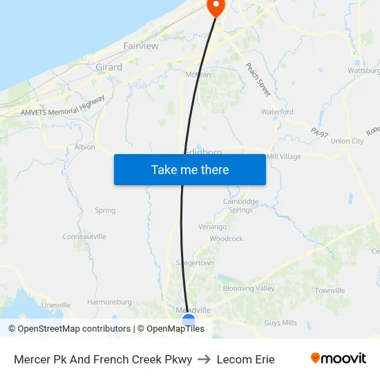 Mercer Pk And French Creek Pkwy to Lecom Erie map