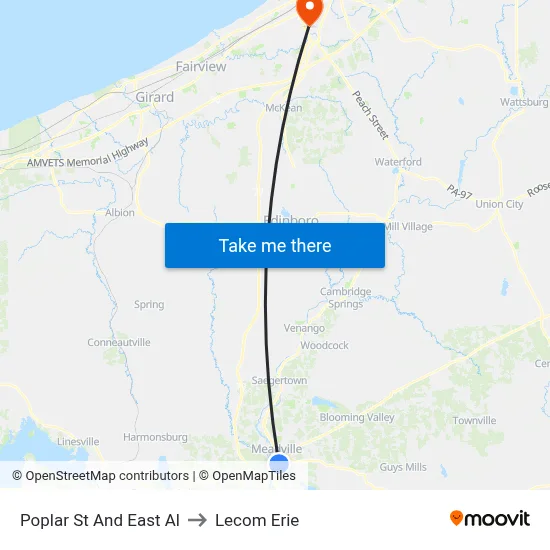 Poplar St And East Al to Lecom Erie map