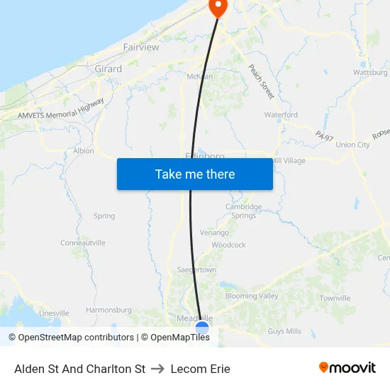 Alden St And Charlton St to Lecom Erie map
