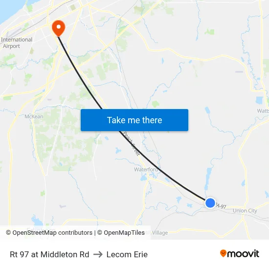 Rt 97 at Middleton Rd to Lecom Erie map