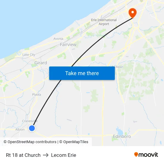 Rt 18 at Church to Lecom Erie map