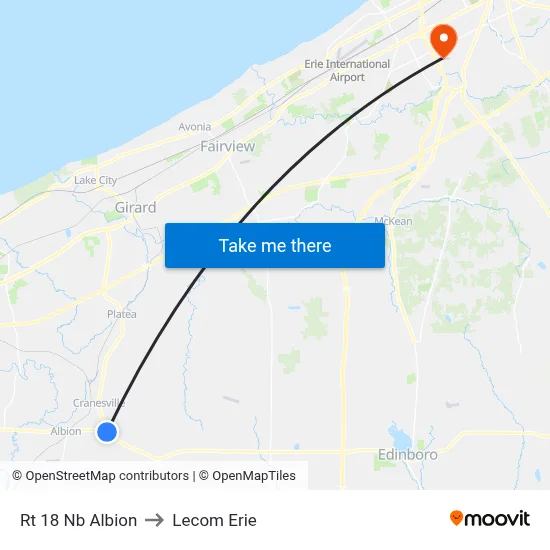 Rt 18 Nb Albion to Lecom Erie map