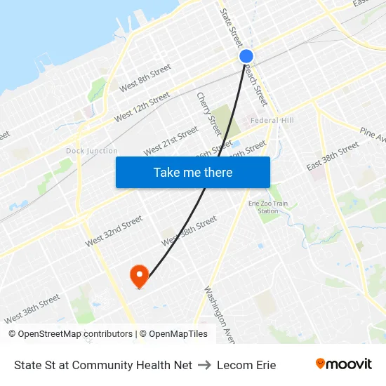 State St at Community Health Net to Lecom Erie map