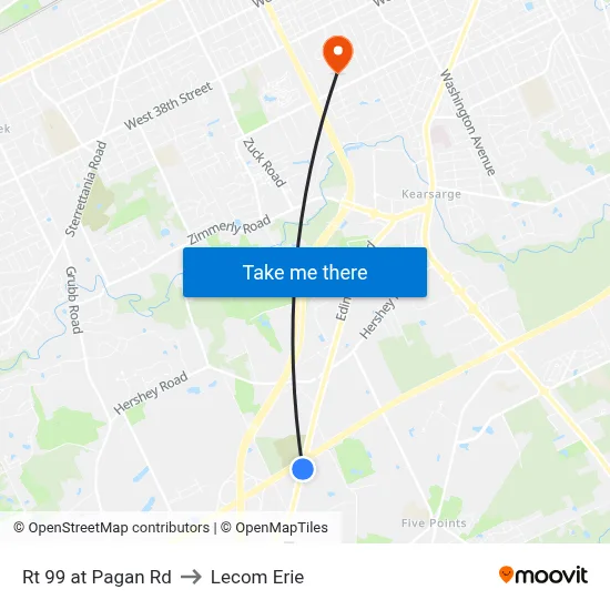 Rt 99 at Pagan Rd to Lecom Erie map
